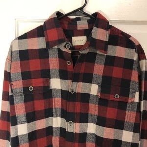 Red, white & blue flannel long sleeve button down